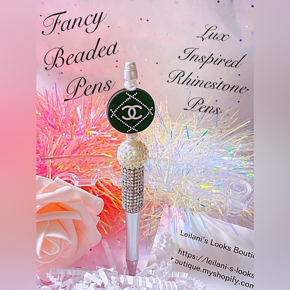 Fancy beaded pen/fancy pen/black and white beads/gifts ideas/rhinestone pen/ - Picture 1 of 6